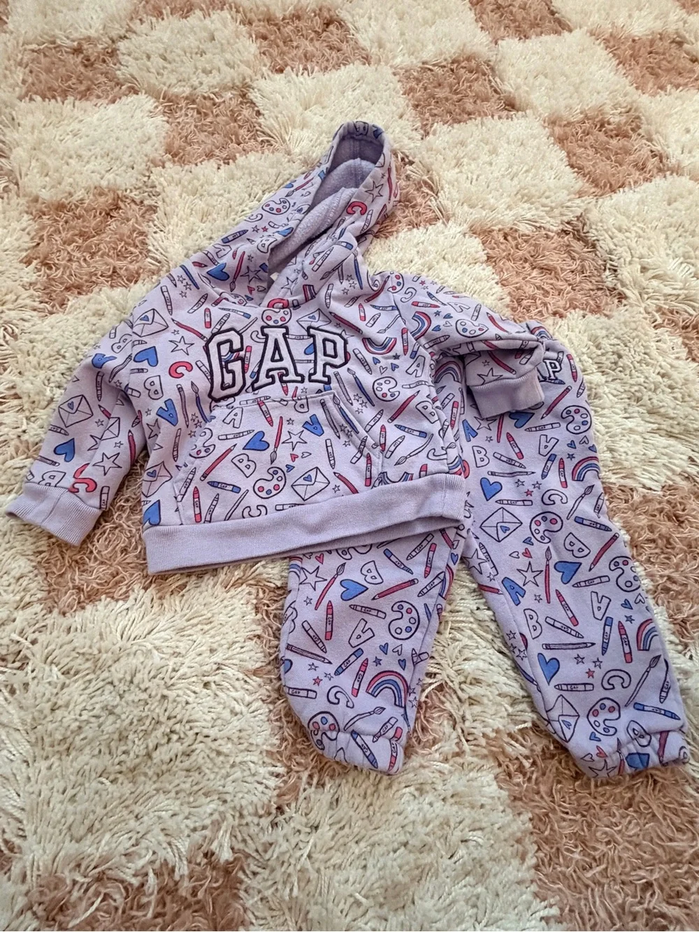 GAP Lavender Hoodie and Jogger Set with Multicolor Doodles